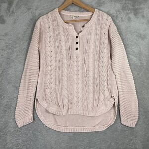 RuffHewn Sweater Womens Medium Pink‎ Cable Knit Henley High Low Pullover Cozy